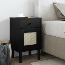 Berkfield Bedside Cabinet SENJA Rattan Look Black 40x35x65 cm Solid Wood Pine