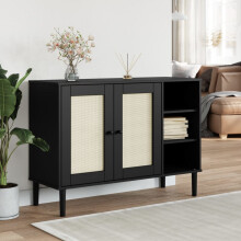 Berkfield Sideboard SENJA Rattan Look Black 112x40x80cm Solid Wood Pine