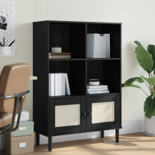 Berkfield Bookcase SENJA Rattan Look Black 90x35x130 cm Solid Wood Pine