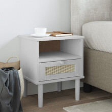 Berkfield Bedside Cabinet SENJA Rattan Look White 40x35x48 cm Solid Wood Pine
