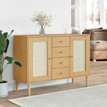 Berkfield Sideboard SENJA Rattan Look Brown 112x40x80 cm Solid Wood Pine