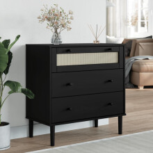 Berkfield Drawer Cabinet SENJA Rattan Look Black 80x40x80 cm Solid Wood Pine