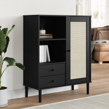 Berkfield Highboard SENJA Rattan Look Black 90x40x112 cm Solid Wood Pine