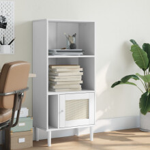 Berkfield Bookcase SENJA Rattan Look White 60x35x130 cm Solid Wood Pine