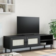 Berkfield TV Cabinet SENJA Rattan Look Black 158x40x49cm Solid Wood Pine