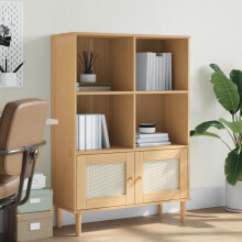 Berkfield Bookcase SENJA Rattan Look Brown 90x35x130 cm Solid Wood Pine