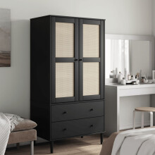 Berkfield Wardrobe SENJA Rattan Look Black 90x55x175 cm Solid Wood Pine