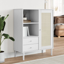 Berkfield Highboard SENJA Rattan Look White 90x40x112 cm Solid Wood Pine