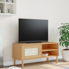 Berkfield TV Cabinet SENJA Rattan Look Brown 106x40x49cm Solid Wood Pine