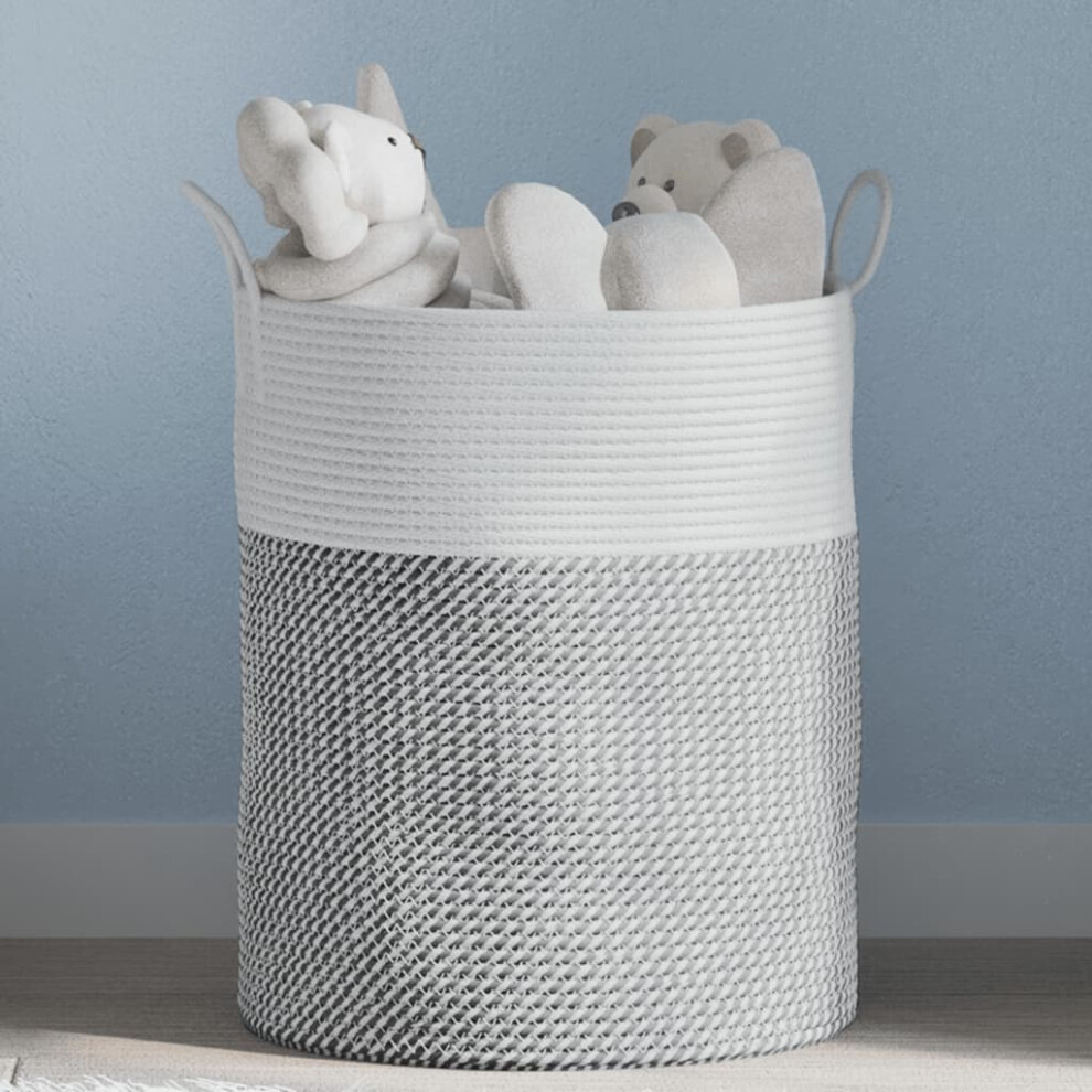 Berkfield Storage Basket Grey and White Ã²38x46 cm Cotton-image-OPC-PTFVPD5-NEW