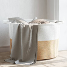 Berkfield Laundry Basket Beige and White ò55x36 cm Cotton