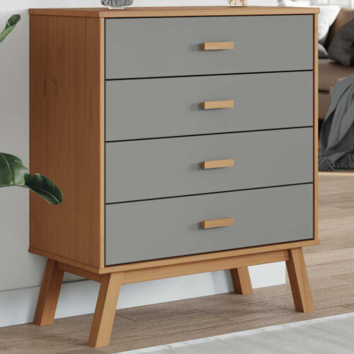 Berkfield Drawer Cabinet OLDEN Grey and Brown Solid Wood Pine