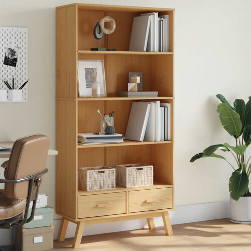 Berkfield Bookcase 4-Tier OLDEN Brown Solid Wood Pine