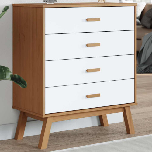 Berkfield Drawer Cabinet OLDEN White and Brown Solid Wood Pine