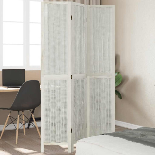 Berkfield Room Divider 3 Panels White Solid Wood Paulownia