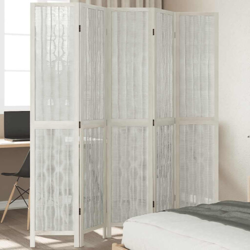 Berkfield Room Divider 5 Panels White Solid Wood Paulownia