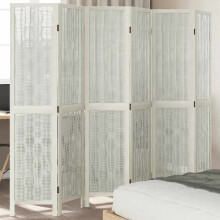 Berkfield Room Divider 6 Panels White Solid Wood Paulownia