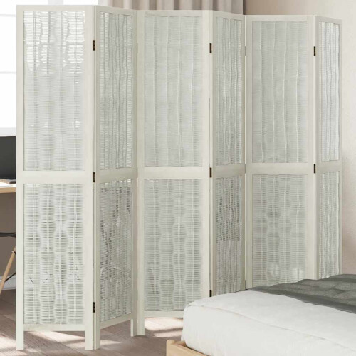 Berkfield Room Divider 6 Panels White Solid Wood Paulownia