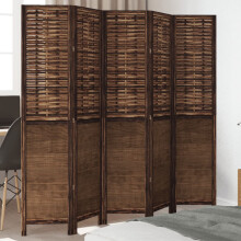 Berkfield Room Divider 5 Panels Dark Brown Solid Wood Paulownia