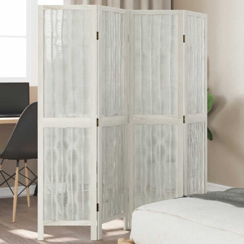 Berkfield Room Divider 4 Panels White Solid Wood Paulownia