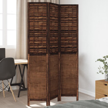 Berkfield Room Divider 3 Panels Dark Brown Solid Wood Paulownia