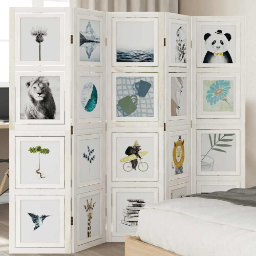 Berkfield Room Divider 5 Panels White Solid Wood Paulownia