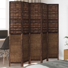 Berkfield Room Divider 5 Panels Dark Brown Solid Wood Paulownia