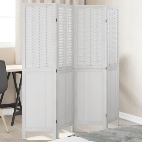 Berkfield Room Divider 4 Panels White Solid Wood Paulownia