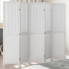 Berkfield Room Divider 5 Panels White Solid Wood Paulownia