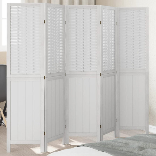Berkfield Room Divider 5 Panels White Solid Wood Paulownia