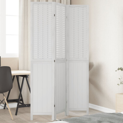 Berkfield Room Divider 3 Panels White Solid Wood Paulownia