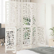 Berkfield Room Divider 5 Panels White Solid Wood Paulownia