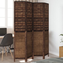 Berkfield Room Divider 4 Panels Dark Brown Solid Wood Paulownia