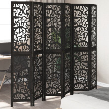 Berkfield Room Divider 6 Panels Black Solid Wood Paulownia