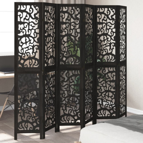 Berkfield Room Divider 6 Panels Black Solid Wood Paulownia