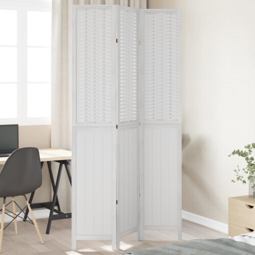 Berkfield Room Divider 3 Panels White Solid Wood Paulownia