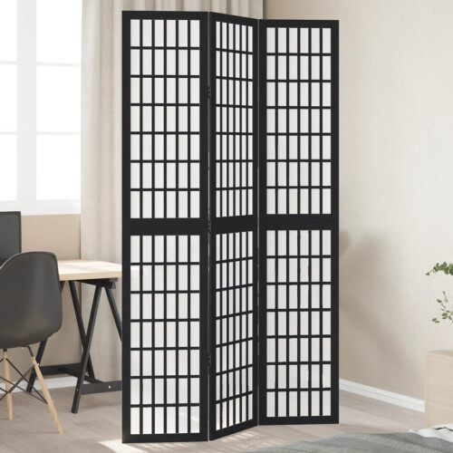 Berkfield Room Divider 3 Panels Black Solid Wood Paulownia