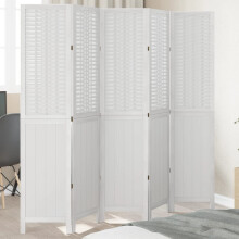 Berkfield Room Divider 5 Panels White Solid Wood Paulownia