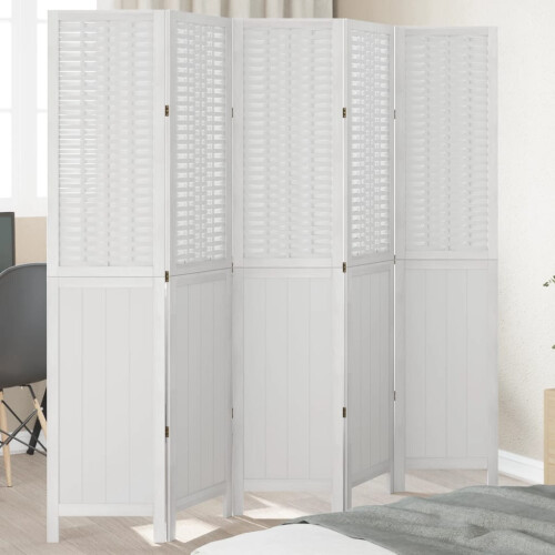 Berkfield Room Divider 5 Panels White Solid Wood Paulownia