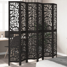 Berkfield Room Divider 6 Panels Black Solid Wood Paulownia