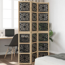 Berkfield Room Divider 3 Panels Brown and Black Solid Wood Paulownia