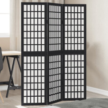 Berkfield Room Divider 3 Panels Black Solid Wood Paulownia