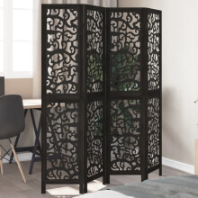 Berkfield Room Divider 4 Panels Black Solid Wood Paulownia