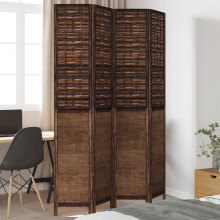 Berkfield Room Divider 4 Panels Dark Brown Solid Wood Paulownia