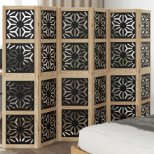 Berkfield Room Divider 6 Panels Brown and Black Solid Wood Paulownia