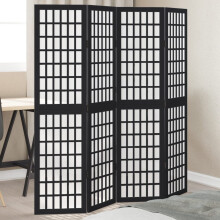 Berkfield Room Divider 4 Panels Black Solid Wood Paulownia