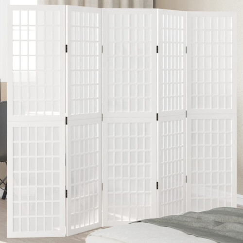 Berkfield Room Divider 5 Panels White Solid Wood Paulownia
