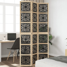 Berkfield Room Divider 3 Panels Brown and Black Solid Wood Paulownia
