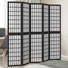 Berkfield Room Divider 5 Panels Black Solid Wood Paulownia