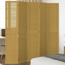 Berkfield Room Divider 5 Panels Brown Solid Wood Paulownia